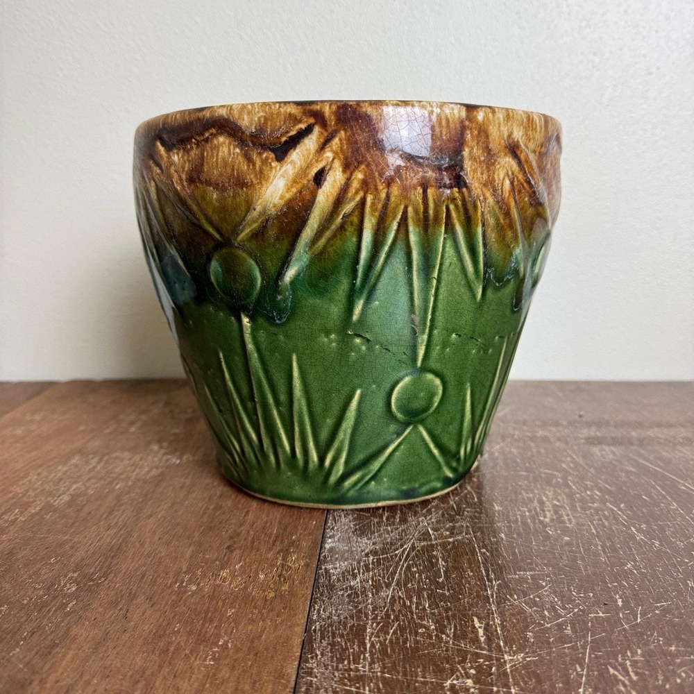 Robinson Ransbottom Co Sun & Moon Green Brown Roseville Drip Plant Flower Pot - Picture 3 of 9